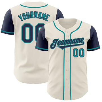 Custom Cream Navy-Teal Authentic Two Tone Baseball Jersey