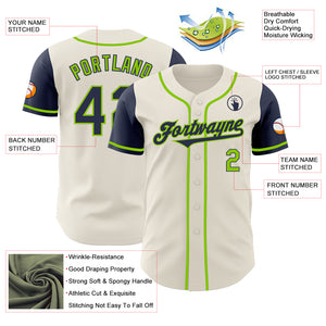 Custom Cream Navy-Neon Green Authentic Two Tone Baseball Jersey