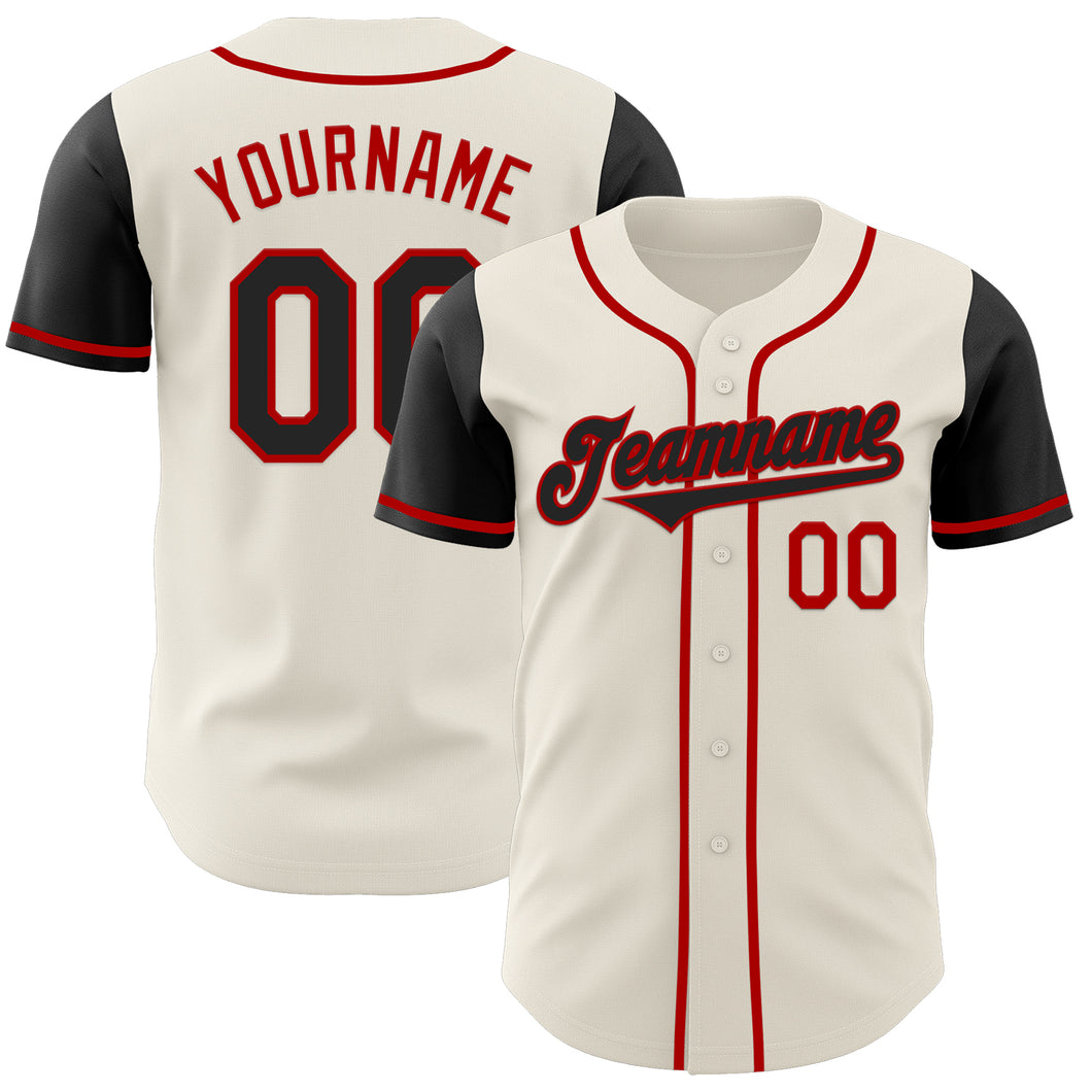 Custom Cream Black-Red Authentic Two Tone Baseball Jersey