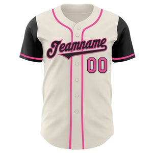 Custom Cream Black-Pink Authentic Two Tone Baseball Jersey