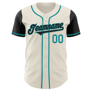 Custom Cream Black-Teal Authentic Two Tone Baseball Jersey