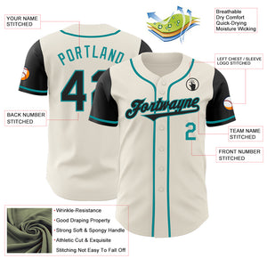 Custom Cream Black-Teal Authentic Two Tone Baseball Jersey