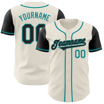 Custom Cream Black-Teal Authentic Two Tone Baseball Jersey