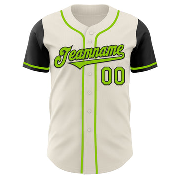 Custom Cream Neon Green-Black Authentic Two Tone Baseball Jersey