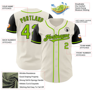 Custom Cream Neon Green-Black Authentic Two Tone Baseball Jersey