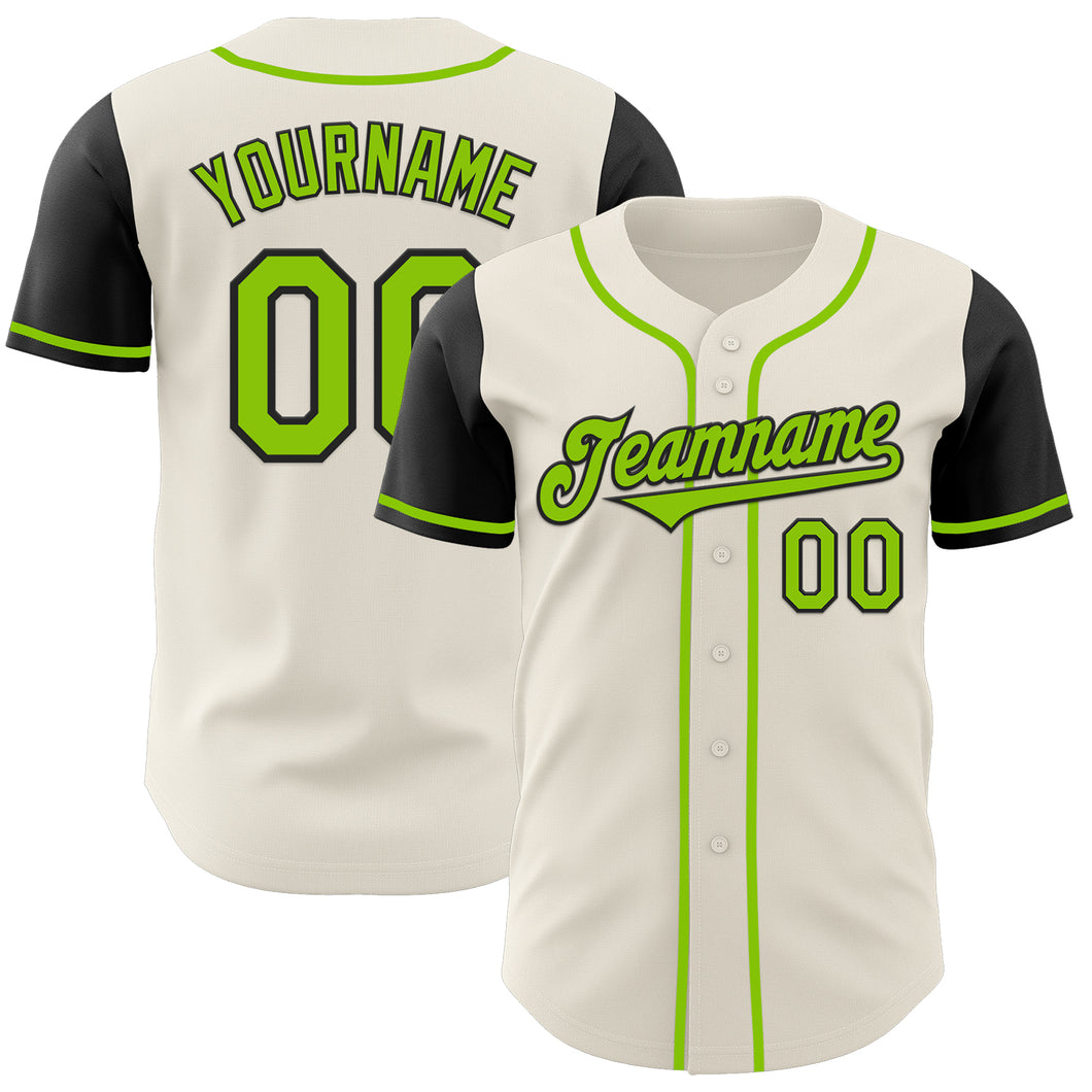 Custom Cream Neon Green-Black Authentic Two Tone Baseball Jersey