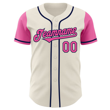 Custom Cream Pink-Navy Authentic Two Tone Baseball Jersey