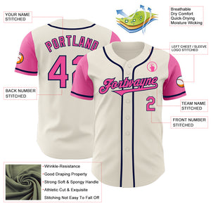 Custom Cream Pink-Navy Authentic Two Tone Baseball Jersey