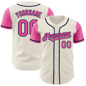 Custom Cream Pink-Navy Authentic Two Tone Baseball Jersey