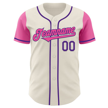 Custom Cream Pink-Purple Authentic Two Tone Baseball Jersey