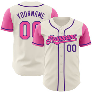 Custom Cream Pink-Purple Authentic Two Tone Baseball Jersey