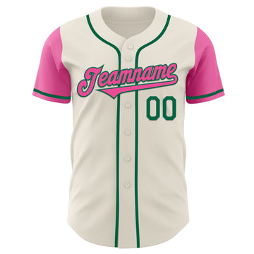 Custom Cream Pink-Kelly Green Authentic Two Tone Baseball Jersey