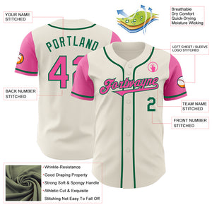 Custom Cream Pink-Kelly Green Authentic Two Tone Baseball Jersey