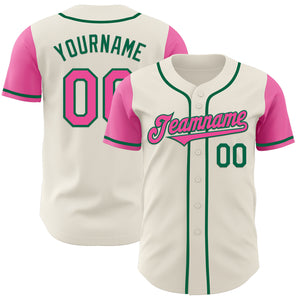 Custom Cream Pink-Kelly Green Authentic Two Tone Baseball Jersey