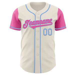 Custom Cream Pink-Light Blue Authentic Two Tone Baseball Jersey