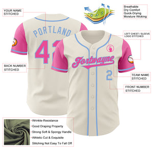 Custom Cream Pink-Light Blue Authentic Two Tone Baseball Jersey