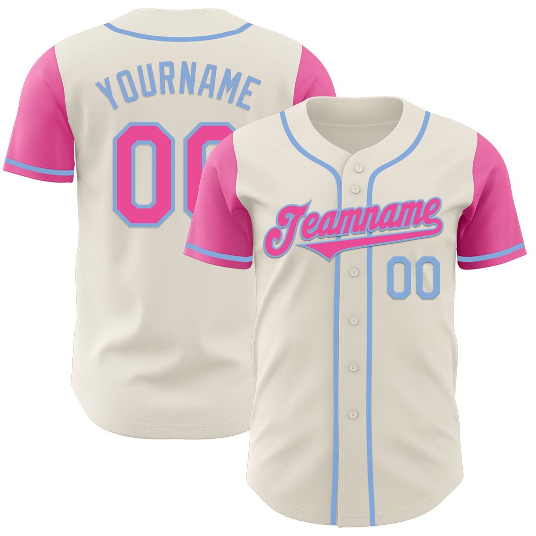 Custom Cream Pink-Light Blue Authentic Two Tone Baseball Jersey