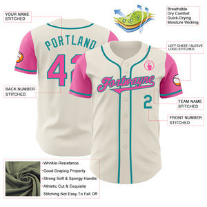 Custom Cream Pink-Teal Authentic Two Tone Baseball Jersey