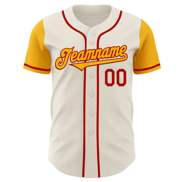 Custom Cream Gold-Red Authentic Two Tone Baseball Jersey