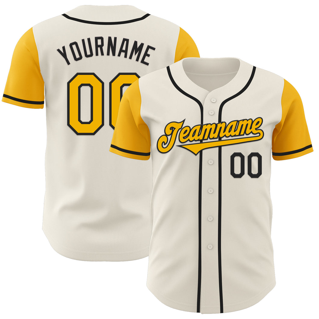 Custom Cream Gold-Black Authentic Two Tone Baseball Jersey