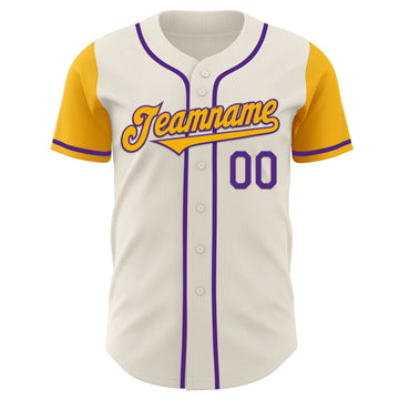 Custom Cream Gold-Purple Authentic Two Tone Baseball Jersey