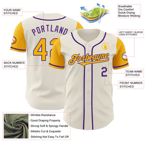 Custom Cream Gold-Purple Authentic Two Tone Baseball Jersey