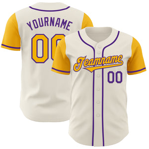 Custom Cream Gold-Purple Authentic Two Tone Baseball Jersey