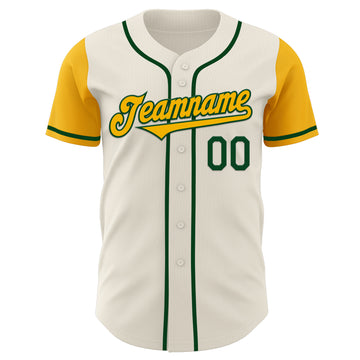 Custom Cream Gold-Green Authentic Two Tone Baseball Jersey