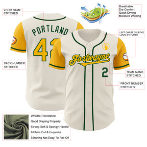 Custom Cream Gold-Green Authentic Two Tone Baseball Jersey