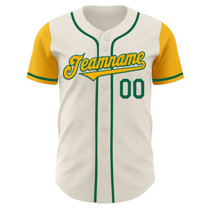 Custom Cream Gold-Kelly Green Authentic Two Tone Baseball Jersey