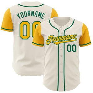 Custom Cream Gold-Kelly Green Authentic Two Tone Baseball Jersey