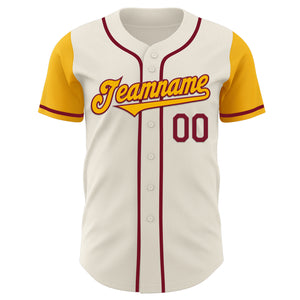 Custom Cream Gold-Crimson Authentic Two Tone Baseball Jersey