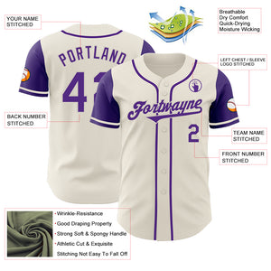 Custom Cream Purple Authentic Two Tone Baseball Jersey