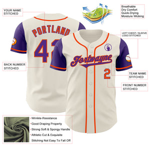 Custom Cream Purple-Orange Authentic Two Tone Baseball Jersey