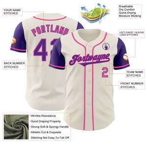 Custom Cream Purple-Pink Authentic Two Tone Baseball Jersey