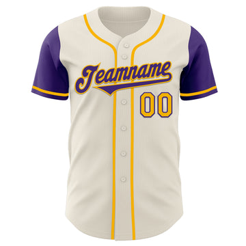 Custom Cream Purple-Gold Authentic Two Tone Baseball Jersey