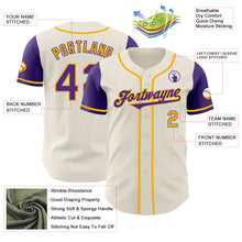 Загрузить изображение в средство просмотра галереи, Custom Cream Purple-Gold Authentic Two Tone Baseball Jersey
