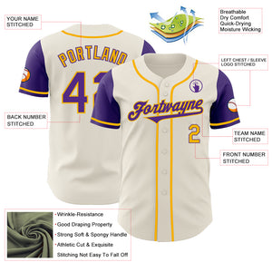 Custom Cream Purple-Gold Authentic Two Tone Baseball Jersey