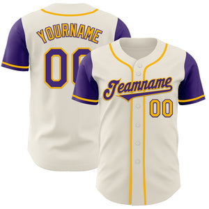 Custom Cream Purple-Gold Authentic Two Tone Baseball Jersey