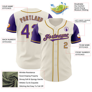 Custom Cream Purple-Old Gold Authentic Two Tone Baseball Jersey