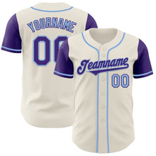 Load image into Gallery viewer, Custom Cream Purple-Light Blue Authentic Two Tone Baseball Jersey
