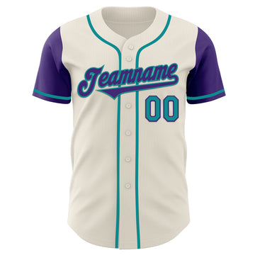 Custom Cream Purple-Teal Authentic Two Tone Baseball Jersey