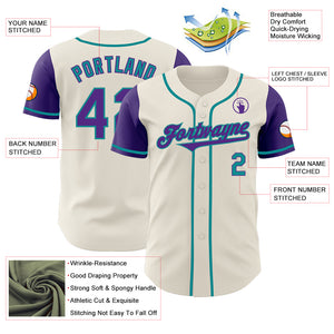 Custom Cream Purple-Teal Authentic Two Tone Baseball Jersey