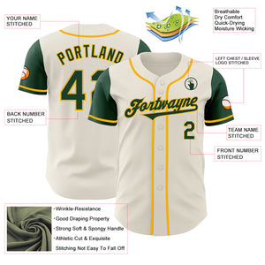 Custom Cream Green-Gold Authentic Two Tone Baseball Jersey