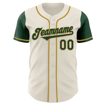 Custom Cream Green-Old Gold Authentic Two Tone Baseball Jersey