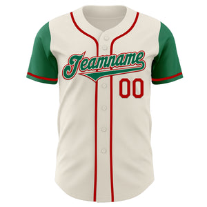 Custom Cream Kelly Green-Red Authentic Two Tone Baseball Jersey