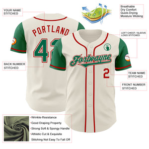 Custom Cream Kelly Green-Red Authentic Two Tone Baseball Jersey