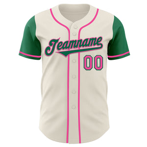 Custom Cream Kelly Green-Pink Authentic Two Tone Baseball Jersey