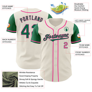 Custom Cream Kelly Green-Pink Authentic Two Tone Baseball Jersey