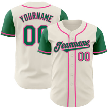 Custom Cream Kelly Green-Pink Authentic Two Tone Baseball Jersey